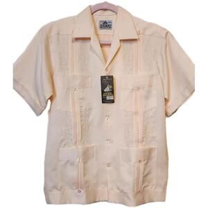 Bowling Guyabera Rockabilly NWT 36 Chest Peach Pleated Button Down Dad Bod Cuba